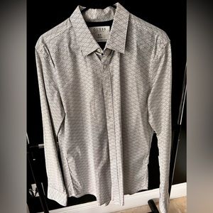 Guess White Printed Long sleeve Dress Shirt // Size Medium